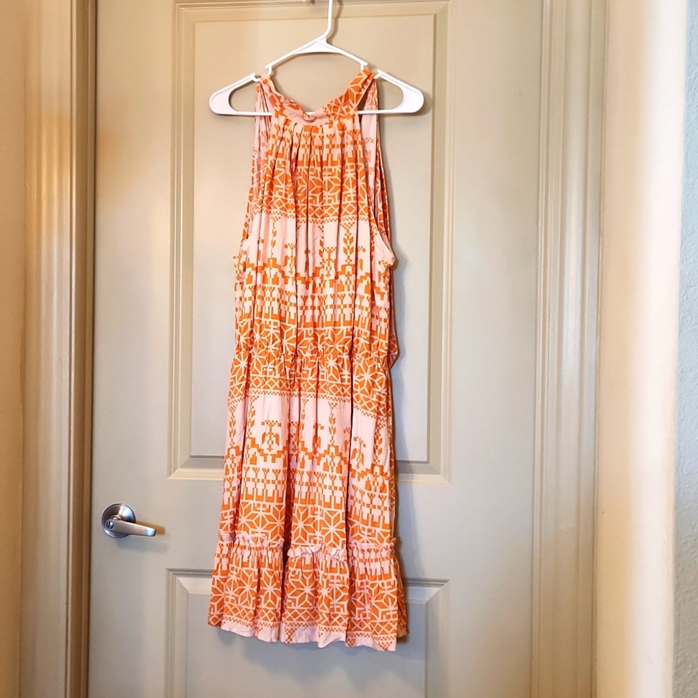 Orange Geometric Print Dress Size XL